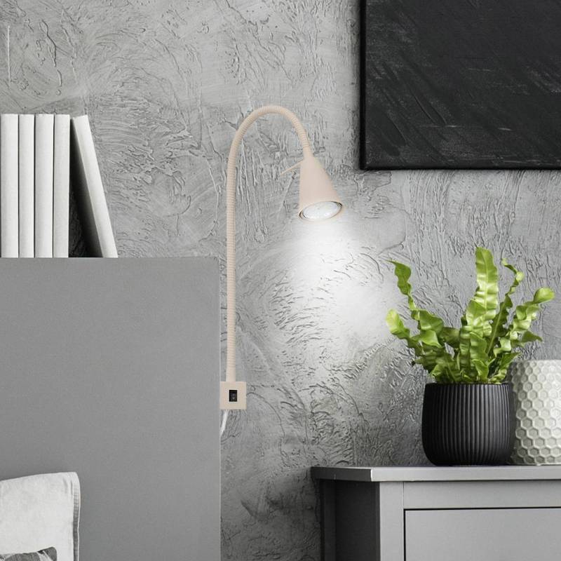 LED-Wandlampe Tuso, beige, Bettmontage, Metall, Flexarm von Briloner