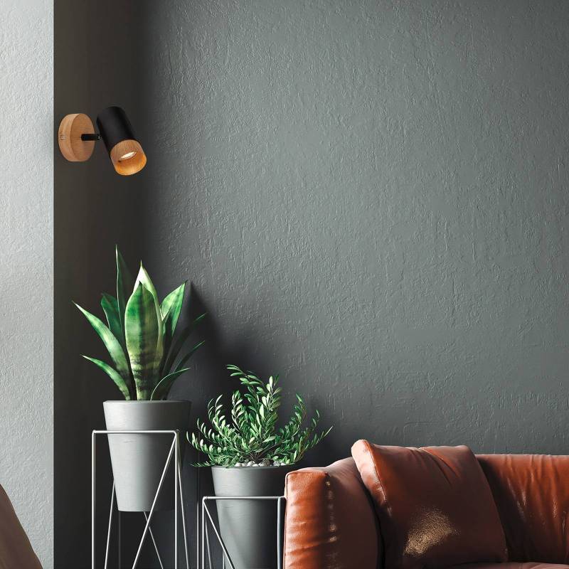 Wandspot Plek GU10 schwarz/Holz einflammig von Briloner
