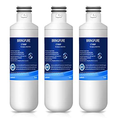 Bringpure NSF-zertifizierte BR010 Chlorreduzierte LG LT1000P Kühlschrank-Wasserfilter, kompatibel mit 1000P/PC/PCS, MDJ64844601, ADQ74793502, ADQ747935, Kühlschrank-Wasserfilterkartusche, 3 Stück von Bringpure