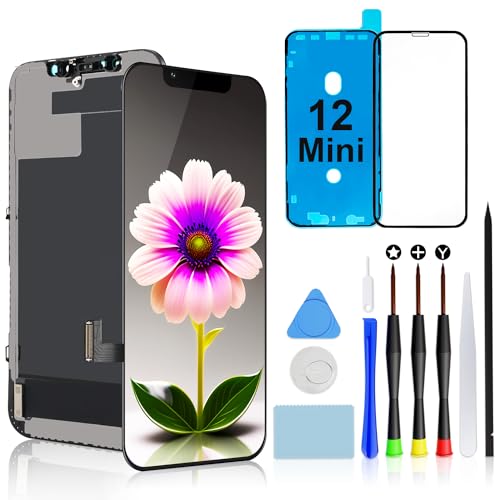 Brinonac für iPhone 12 Mini Display Ersatzset, 5,4 Zoll Full HD LCD Bildschirm, Touch Digitalisierer Montageset mit Reparaturwerkzeugen und gehärtetem Glas Schutzfolie von Brinonac