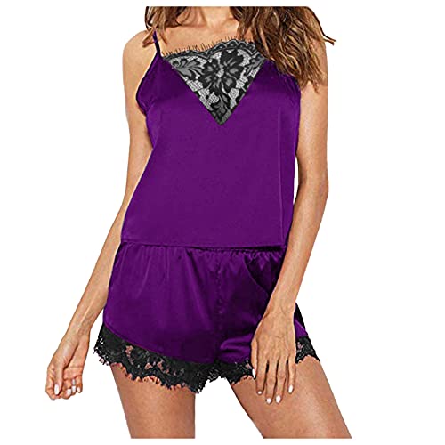 Briskorry Damen Nachthemd Sommer Versuchung Durchsichtes Schlafanzug Zweiteiliger Negligee Sleepwear Einfarbig Pyjama Set Ärmelloser Negligé Reizwäsche Loungewear von Briskorry