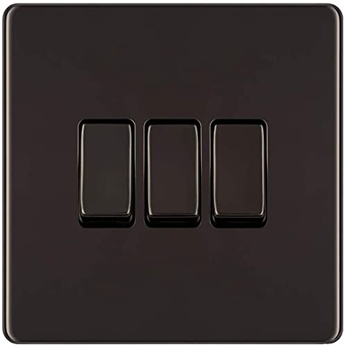 BG Electrical 2 x schraubenlose flache Platte Dreifach-Lichtschalter, schwarzes Nickel, 2-Wege, 10 AX BG Electrical 2 x schraubenlose flache Platte Dreifach-Lichtschalter, schwarzes Nickel, 2-Wege, 10 AX von British General