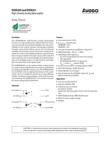 Broadcom Optokoppler Phototransistor HCNR200-000E DIP-8 Photovoltaik, linearisiert DC von Broadcom