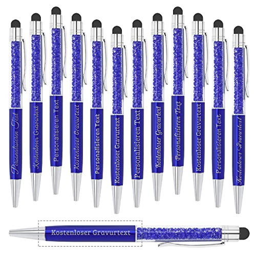 Personalisierter Kugelschreiber 12, individueller Kugelschreiber, kostenlose Gravur mit Namenslogo, schwarzer Tintenstift mit Touch-Stift, Büro, Gedenktag, Abschluss, Geburtstagsgeschenk, blau von Brocade Creek