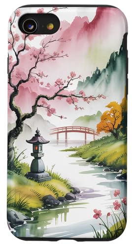 Japanische rosa Kirschblüte Sakura Blume Anime Japan Hülle für iPhone SE (2020) / 7 / 8 von Broke Artist