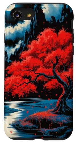 Japanischer roter Baum ästhetischer Anime Japan Kawaii Hülle für iPhone SE (2020) / 7 / 8 von Broke Artist