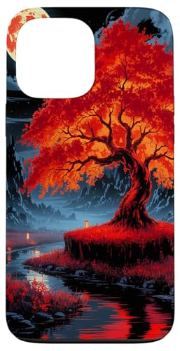 Japanischer roter Baum ästhetischer Anime Japan Kawaii Mond Hülle für iPhone 13 Pro Max von Broke Artist