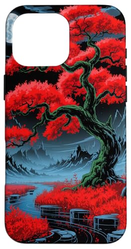 Japanischer roter Baum ästhetischer Anime Japan Kawaii Mond Hülle für iPhone 16 Pro Max Japanischer roter Baum ästhetischer Anime Japan Kawaii Mond Hülle für iPhone 16 Pro Max von Broke Artist