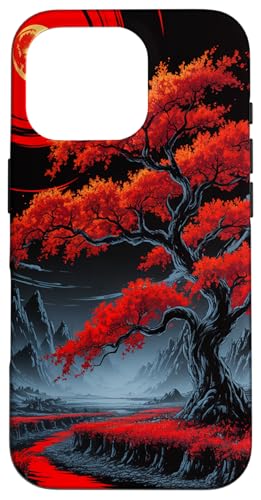 Japanischer roter Baum ästhetischer Anime Japan Kawaii Mond Hülle für iPhone 16 Pro von Broke Artist