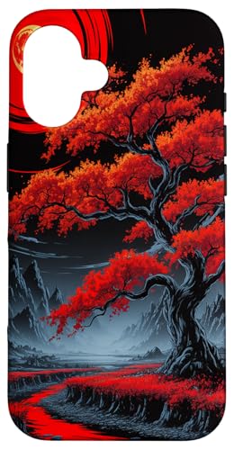 Japanischer roter Baum ästhetischer Anime Japan Kawaii Mond Hülle für iPhone 16 Japanischer roter Baum ästhetischer Anime Japan Kawaii Mond Hülle für iPhone 16 von Broke Artist