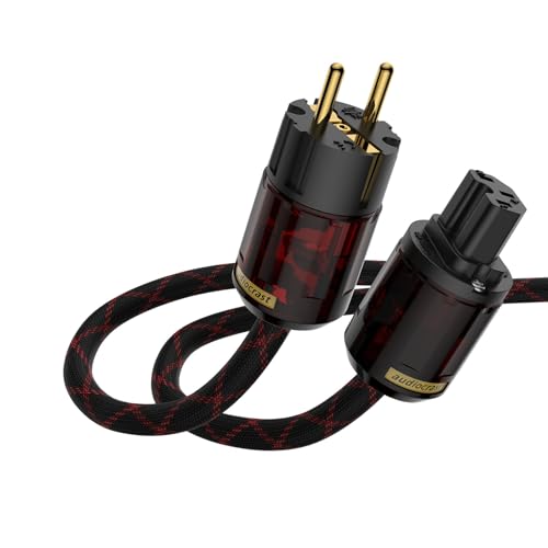 Brollitest 1X High-End HiFi Netzkabel Stromkabel mit Euro Stecker Schukostecker & Kaltgerätekupplung Für DVD-Audio-Decoder Verstärker Audiophile (2m/6.56ft), rot und schwarz gemischt von Brollitest