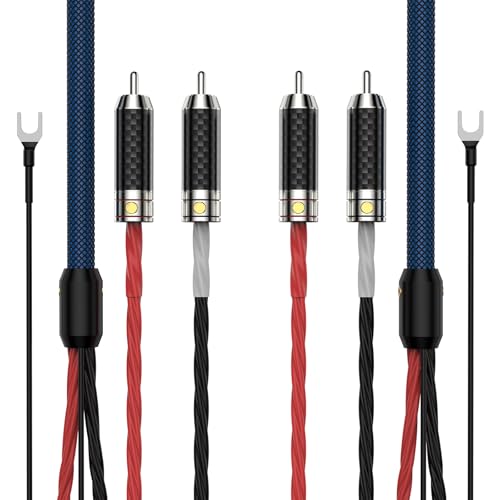 Brollitest High End RCA Phono Kabel, Hochreines Kohlefaser Phono Kabel mit Erdungsdraht, 1.5M Geheimtipp Phono kabel von Brollitest