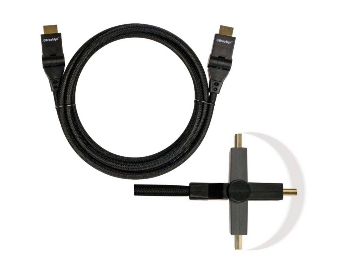Brooklyn HQ HDMI-Kabel 2m Flex-Kabel 90° 180° Video-Kabel, HDMI, (200 cm), Winkel-Stecker geeignet für 3D HD-TV Full-HD TV LCD 1080p PC Konsole von Brooklyn