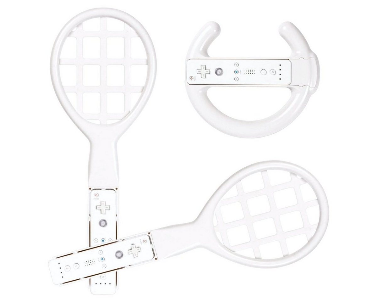 Brooklyn Set Racing Wheel Lenkrad Tennis-Schläger Weiß Controller (Passgenau für Nintendo Wii WiiU Controller, Ideal für Wii Sports etc) von Brooklyn