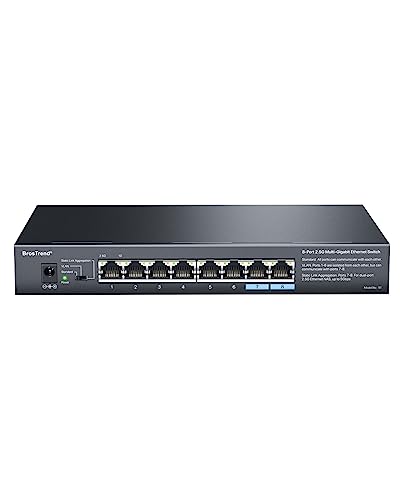 BrosTrend 8X 2,5-Gigabit Ports LAN Switch 2,5 Gbit/s Ethernet Netzwerk Switch (VLAN/Statisch Link-Aggregation, Unmanaged Lüfterlos, Desktop/Wandmontage Plug & Play, Lifetime-Schutz) LAN Hub Splitter von BrosTrend