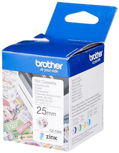Brother CZ-1004 Farbetikettenrolle, 25 mm breit, 5 m lang für Etikettendrucker VC-500W, weiß, CZ1004 von Brother