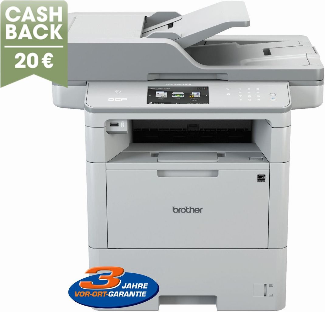 Brother DCP-L6600DW - Multifunktionsdrucker - s/w - Laser - Legal (216 x 356 mm) (Original) - A4/Legal (Medien) - bis zu 46 Seiten/Min. (Drucken) - 570 Blatt - USB 2.0, Gigabit LAN, Wi-Fi(n), USB-Host, NFC mit Brother PRINT AirBag for 750000 pages (DCPL6600DWG1) von Brother