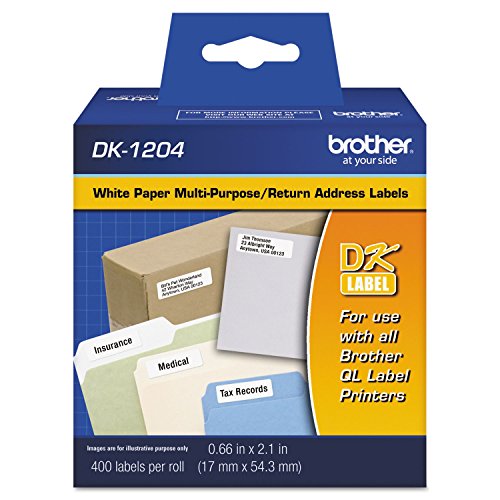 Brother DK-1204 Mehrzweck-Papieretiketten-Rolle, gestanzte Papier-Etiketten, entwickelt für Exzellenz, 400 Etiketten pro Rolle von Brother