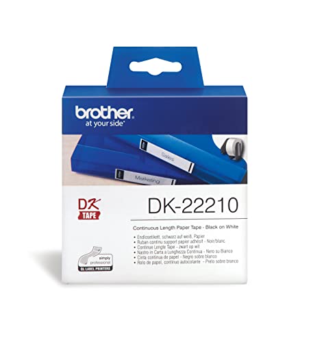 Brother DK-22210 Endlosetiketten (Papier, 29 mm breit, 30,48 m lang, für Brother QL-Etikettendrucker) Schwarz,weiß von Brother