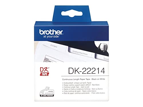 Brother DK-22214 Endlosetiketten (Papier, 12 mm breit, 30,48 m lang, für Brother QL-Etikettendrucker), Weiß, 12 mm x 30,48 m von Brother