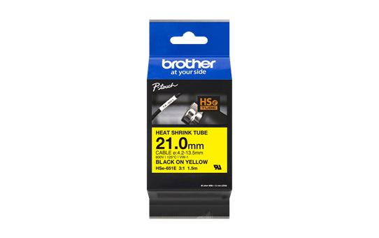 Brother HSE-651E - Schwarz auf Gelb - Roll (2.1 cm x 1.5 m) 1 Kassette(n) Hängebox - Schrumpfschlauch-Band - für P-Touch PT-D800W, PT-E550WVP, PT-P700, PT-P750W, PT-P900W, PT-P950NW von Brother