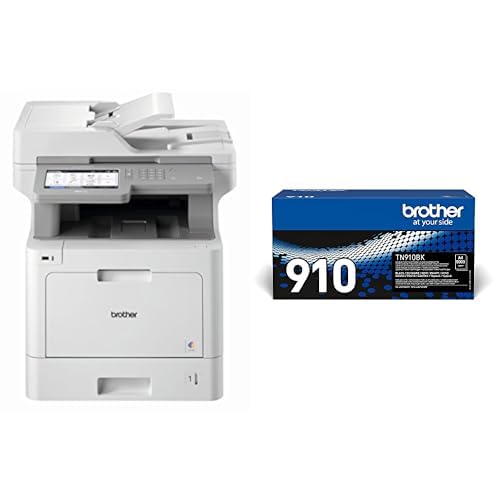 Brother MFC-L9570CDW Professionelles 4-in-1 Farblaser-Multifunktionsgerät (31 Seiten/Min., Drucker, Scanner, Kopierer, Fax) weiß/grau + TN-910BK Original Ultra-Jumbo-Tonerkassette, schwarz von Brother