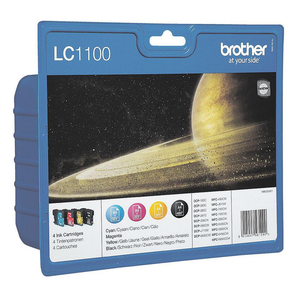 Brother Original LC-1100 Druckerpatronen 4er Multipack BK/C/M/Y (LC1100VALBPDR) von Brother