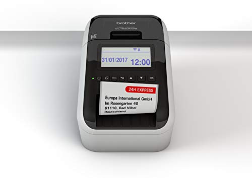 Brother QL-820NWB Netzwerk-Etikettendrucker (mit Rot-Schwarz-Druckfunktion, Schnittstellen: USB, WLAN, LAN, Bluetooth; beleuchtetes Grafik-LCD), grau von Brother