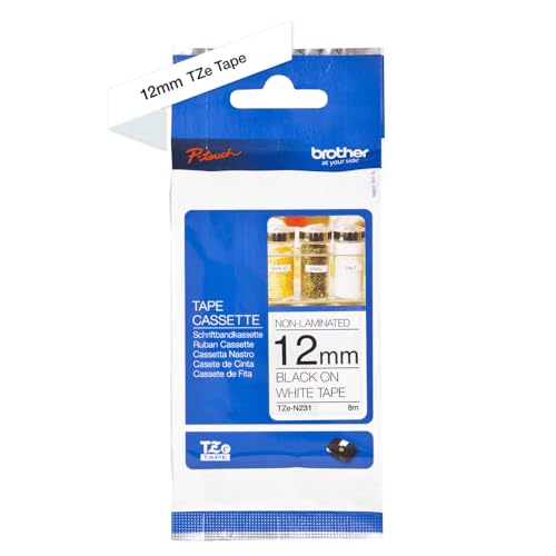 Brother Original P-touch Schriftband TZE-N231 12 mm, schwarz auf weiß (u.a. für Brother P-touch PT-H100LB/R, -H105, -E100/VP, -D200/BW/VP, -D210/VP) nicht laminiert Brother Original P-touch Schriftband TZE-N231 12 mm, schwarz auf weiß (u.a. für Brother P-touch PT-H100LB/R, -H105, -E100/VP, -D200/BW/VP, -D210/VP) nicht laminiert von Brother