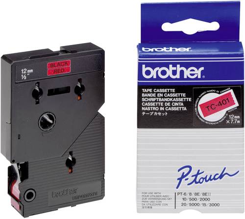 Brother Schriftband TC TC-401 Bandfarbe: Rot Schriftfarbe:Schwarz 12mm 7.7m von Brother