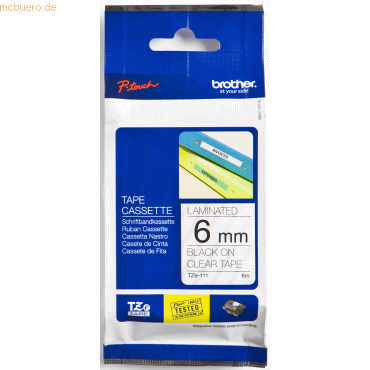 Brother Schriftband TZE-111 6mm schwarz/transparent Brother Schriftband TZE-111 6mm schwarz/transparent von Brother