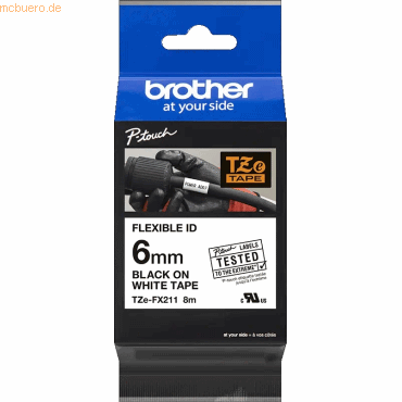 Brother Schriftband TZE-FX211 6mm laminiert schwarz/weiß Brother Schriftband TZE-FX211 6mm laminiert schwarz/weiß von Brother