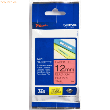 Brother Schriftband TZE431 12mm schwarz/rot Brother Schriftband TZE431 12mm schwarz/rot von Brother