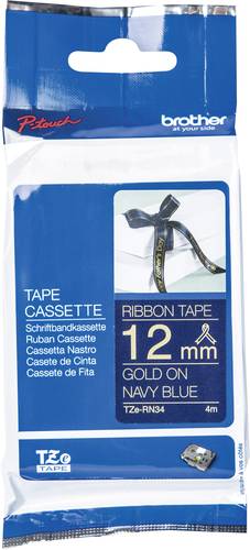 Brother Schriftband Textil unlaminiert TZe TZe-RN34 Bandfarbe: Marineblau Schriftfarbe:Gold 12mm 4m von Brother