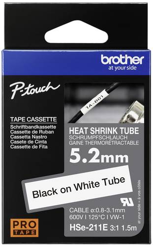 Brother Schriftband Wärme-Schrumpfschlauch HSe HSE211E Bandfarbe: Weiß Schriftfarbe:Schwarz 5.2mm von Brother