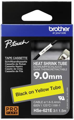 Brother Schriftband Wärme-Schrumpfschlauch HSe HSE621E Bandfarbe: Gelb Schriftfarbe:Schwarz 9.0mm 1 von Brother