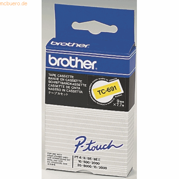 Brother Schriftbandkassette 9mm TC-691 gelb/schwarz von Brother