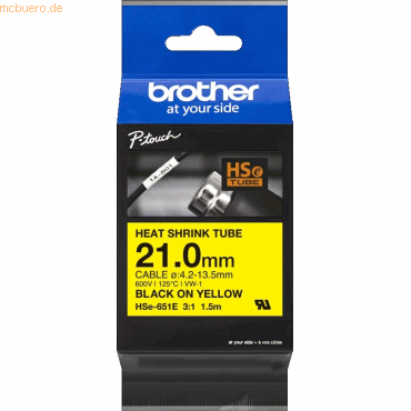 Brother Schrumpfschlauchkassette HSE-651E 21,0mm schwarz/gelb Brother Schrumpfschlauchkassette HSE-651E 21,0mm schwarz/gelb von Brother