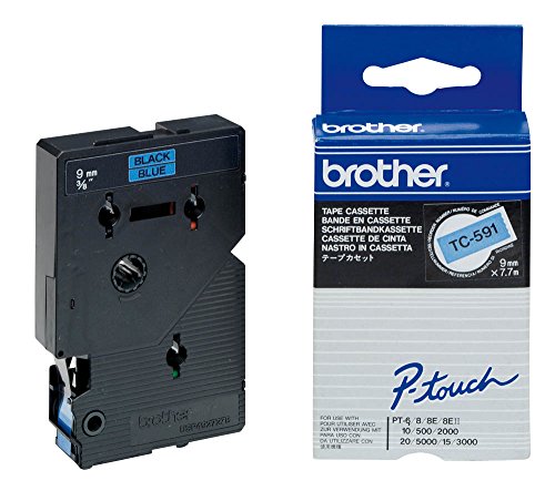 Brother TC591 Schriftbandkassette 9 mm x 7.7 m blau / schwarz laminiert für P-touch 8e 500 2000 3000 5000 von Brother