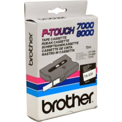 Brother TX-231 laminiertes Schriftband – schwarz auf weiß 12 mm x 15 m von Brother