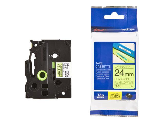Brother TZe C51 - Fluoriszierende Bänder - Schwarz auf Gelb - Rolle (2,4 cm x... von Brother