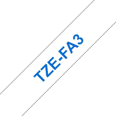 Brother TZe-FA3 Textil-Aufbügelband, blau auf weiß, 12mm x 3m Brother TZe-FA3 Textil-Aufbügelband, blau auf weiß, 12mm x 3m von Brother
