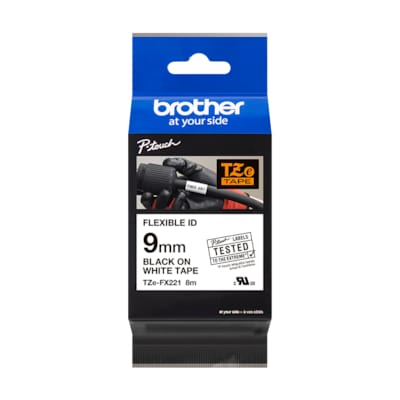 Brother TZe-FX221 Schriftband 9mm x 8m schwarz auf weiss Flexi-Tape Brother TZe-FX221 Schriftband 9mm x 8m schwarz auf weiss Flexi-Tape von Brother