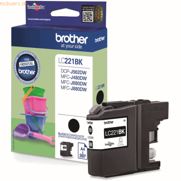 Brother Tintenpatrone Brother LC-221BK schwarz (ca. 260 Seiten) von Brother