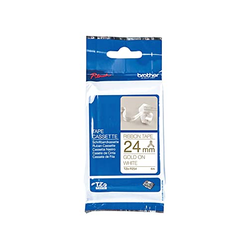 Brother Original Brother textiles Schriftband TZe-R254 gold auf weiß - 24 mm breit, 4 m lang (u.a. für Brother P-touch H200, H100LB/R, H105, E100/VP, D200/BW/VP, D210/VP,Cube, Cube Plus) von Brother