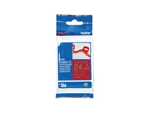 Brother textiles Schriftband TZe-RW54 gold auf weinrot - 24 mm breit, 4 m lang (u.a. für Brother P-touch D600VP, E500VP, E550WVP, H500, P700, Cube Plus, P750W, P900W, P950NW) von Brother