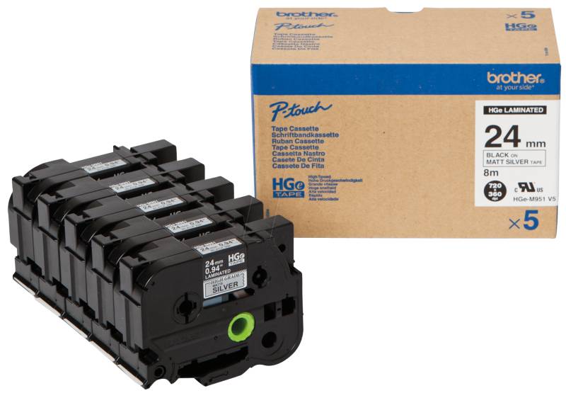 P-TOUCH HGE-M951 - High Grade Schriftband, schwarz auf mattsilber, 24 mm von Brother