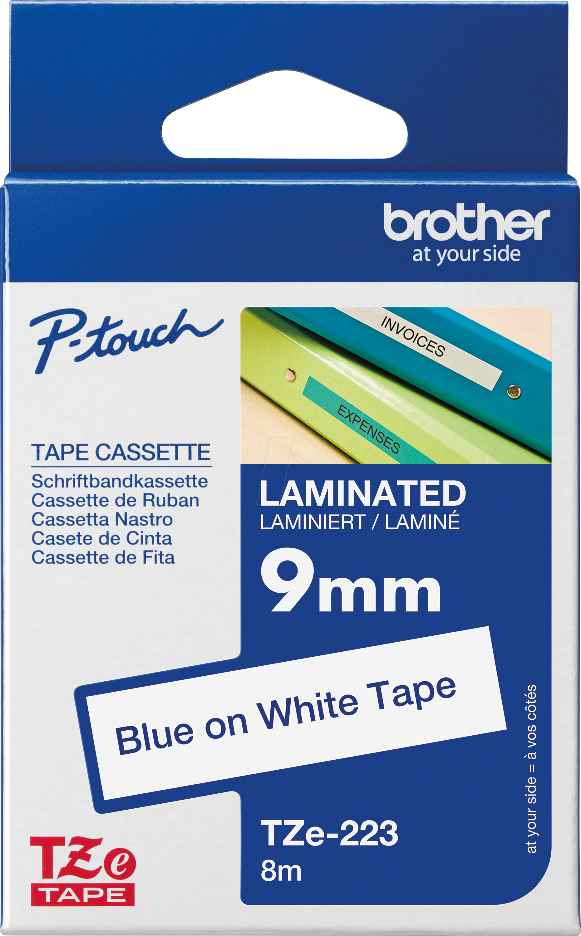 P-TOUCH TZE223 - laminiertes Schriftband, blau auf weiß, 9 mm von Brother