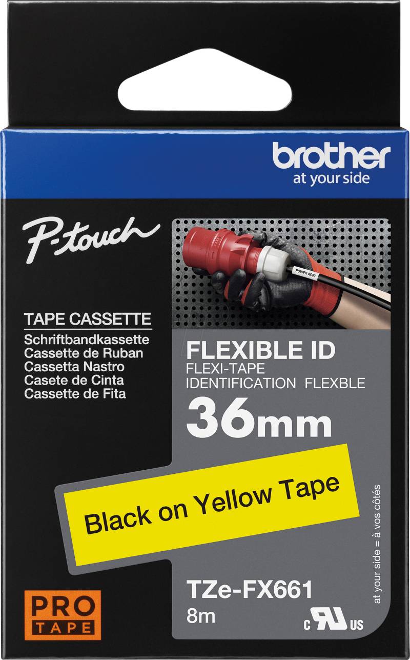 P-TOUCH TZEFX661 - Flexi-Tape, schwarz auf gelb, 36mm von Brother