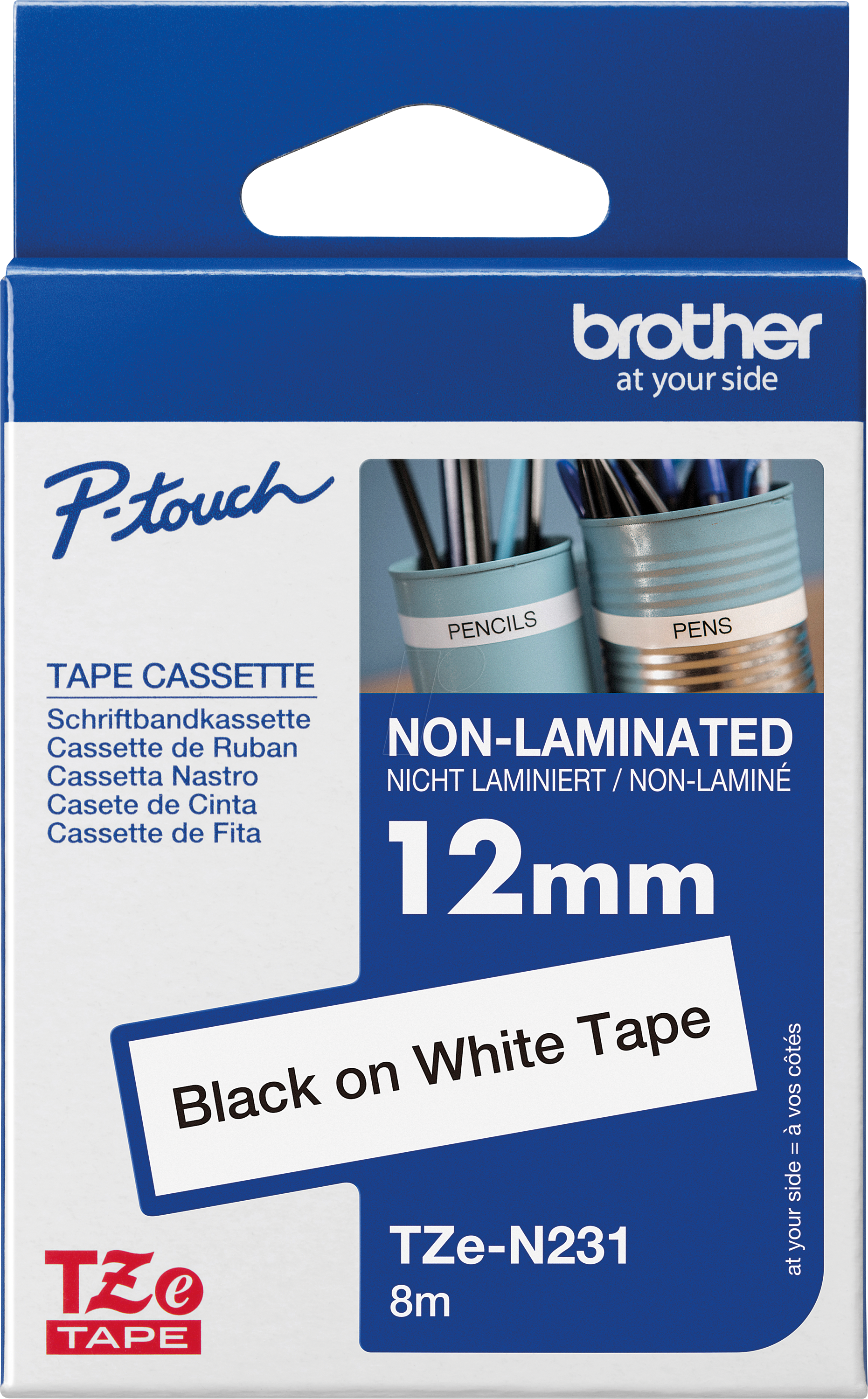 P-TOUCH TZEN231 - nicht laminiertes Schriftband, schwarz auf weiß, 12 mm von Brother